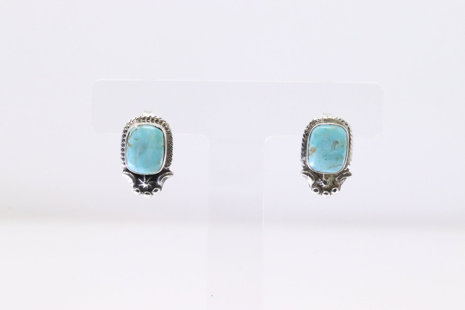 Native American Navajo Sterling Silver Turquoise Post Earring's By Etta Larry.: This is a Native American Navajo Sterling Silver Turquoise Post Earring's By Etta Larry.