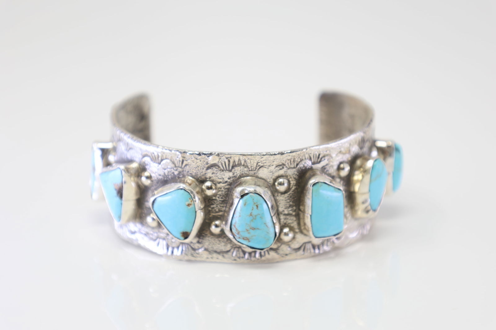 Native American Zuni Sterling Silver Turquoise Bracelet Cuff By Jude Candelaria. (1 of 4)