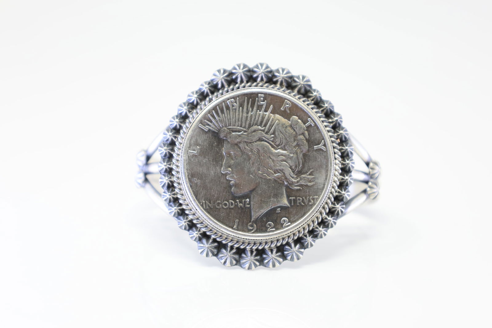 Native American Navajo Sterling Silver Coin Vintage Bracelet Cuff By Ray Delgarito. (1 of 4)