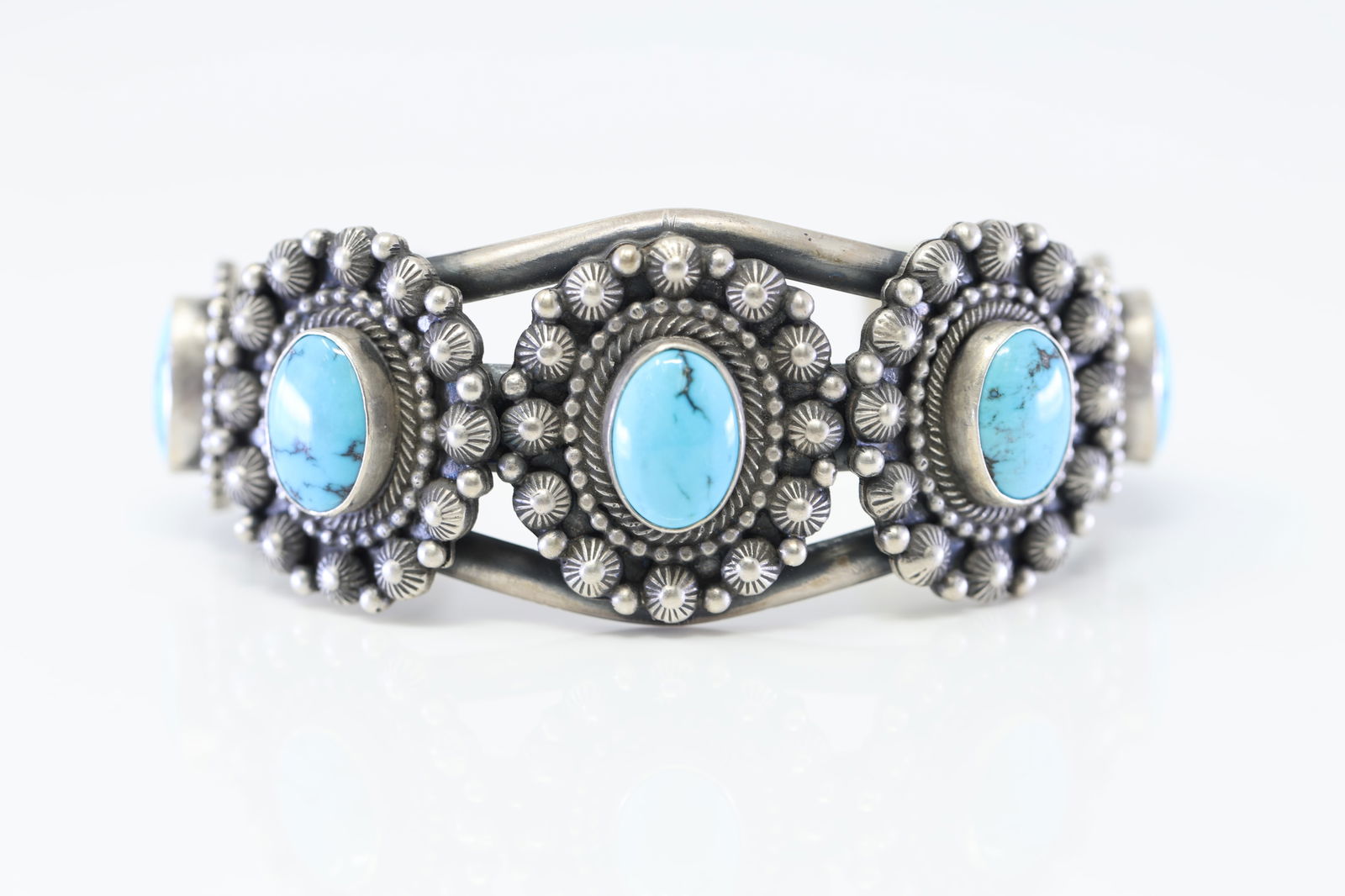 Native America Navajo Sterling Silver Turquoise Bracelet Cuff By Tom Lewis. (1 of 4)