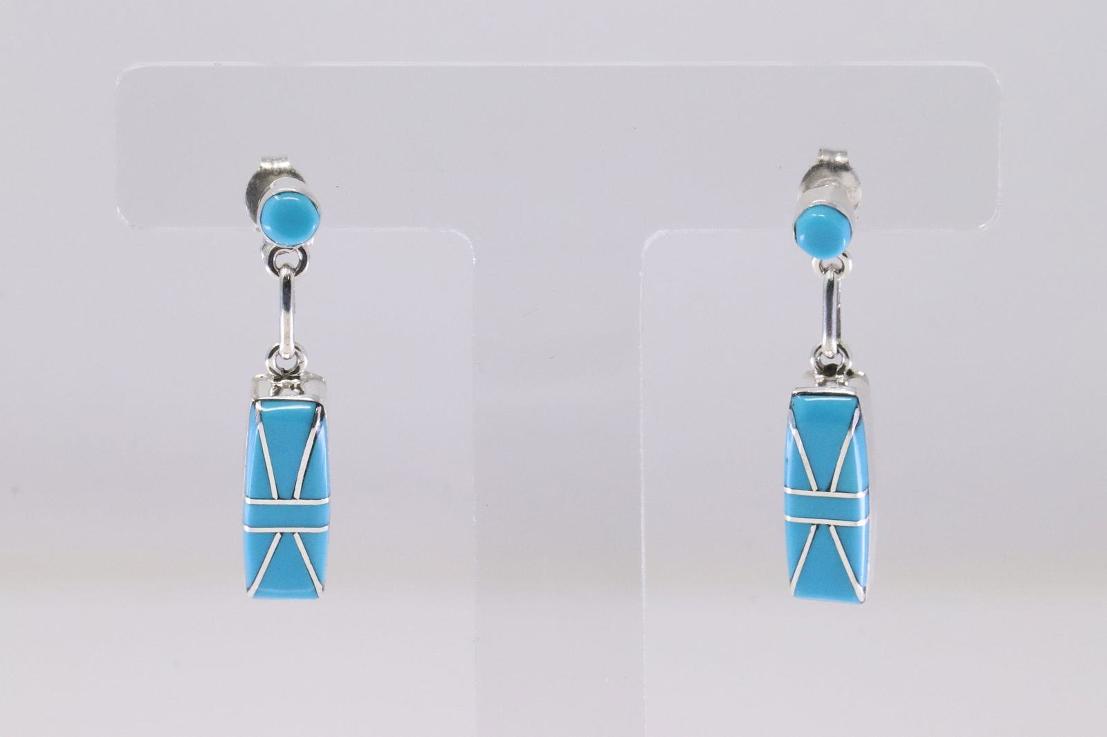 Native America Zuni Sterling Silver Turquoise Inlay Post Earring's By Jolene Lamy. (1 of 4)