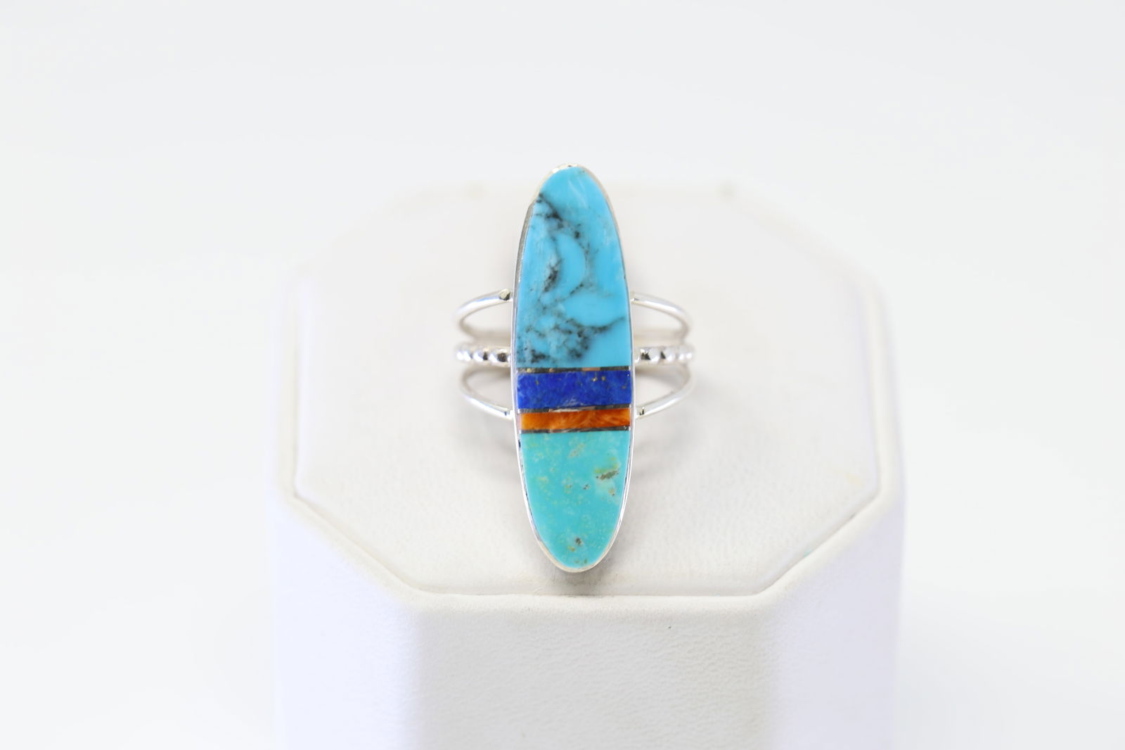 Native America Navajo Sterling Silver Multi-Color Inlay Ring By H.Smith.: This is a Native America Navajo Sterling Silver Multi-Color Inlay Ring By H.Smith. Ring size: 8.25.