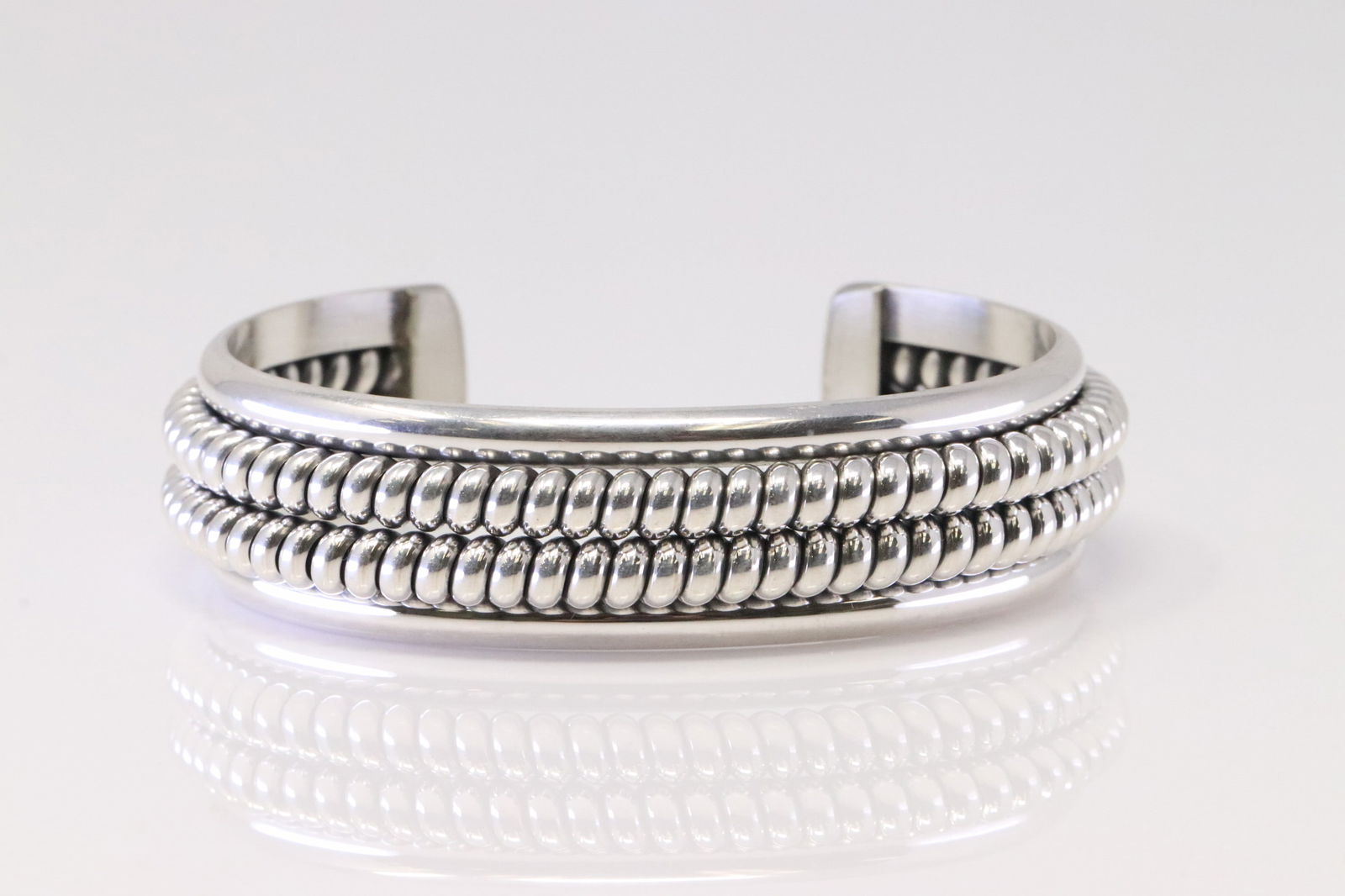 Native American Navajo Sterling Silver Bracelet Cuff By P.T.C. (1 of 4)