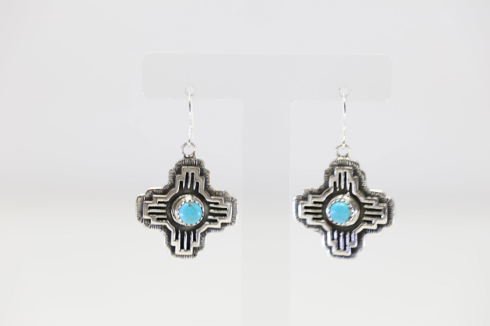 Native America Navajo Sterling Silver Turquoise Cross Dangling Earring's By Angeline Platero.: This is a Native America Navajo Sterling Silver Turquoise Cross Dangling Earring's By Angeline Platero.