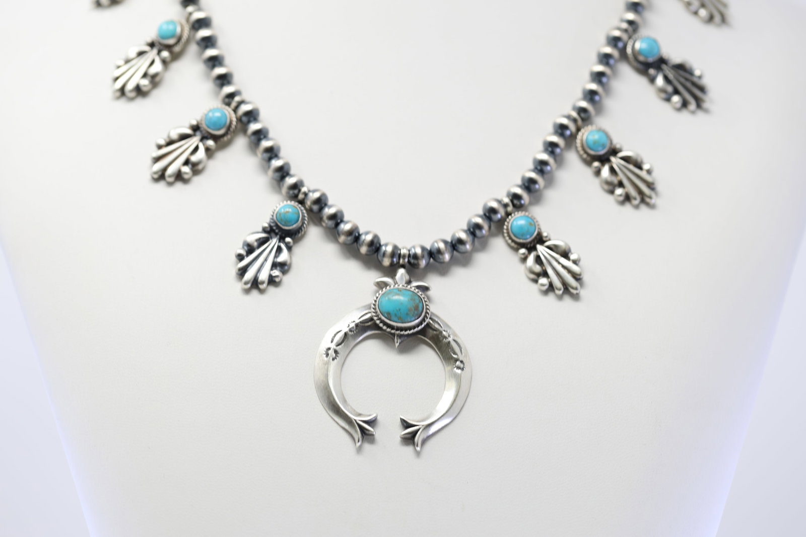 Native American Navajo Sterling Silver Turquoise Blossom Necklace By Bobby Platero.: This is a Native American Navajo Sterling Silver Turquoise Blossom Necklace By Bobby Platero. Necklace length: 18.00"