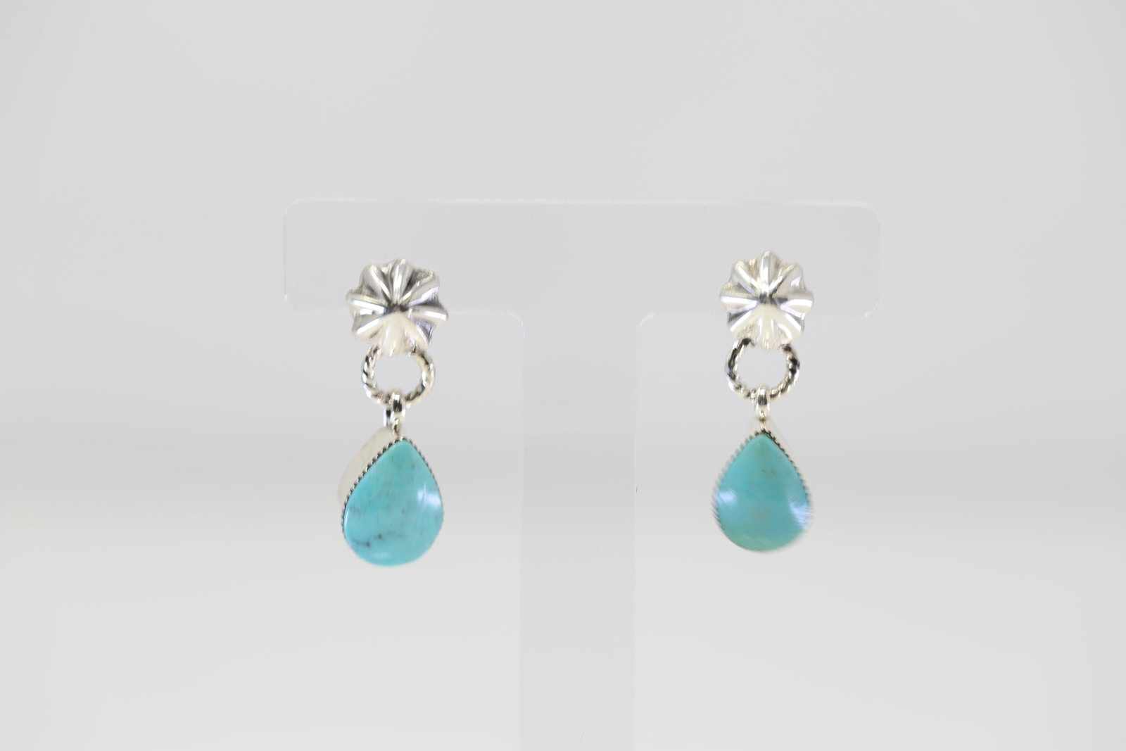 Native American Navajo Sterling Silver Turquoise Post Earring's By Sheena Jack.: This is a Native American Navajo Sterling Silver Turquoise Post Earring's By Sheena Jack.