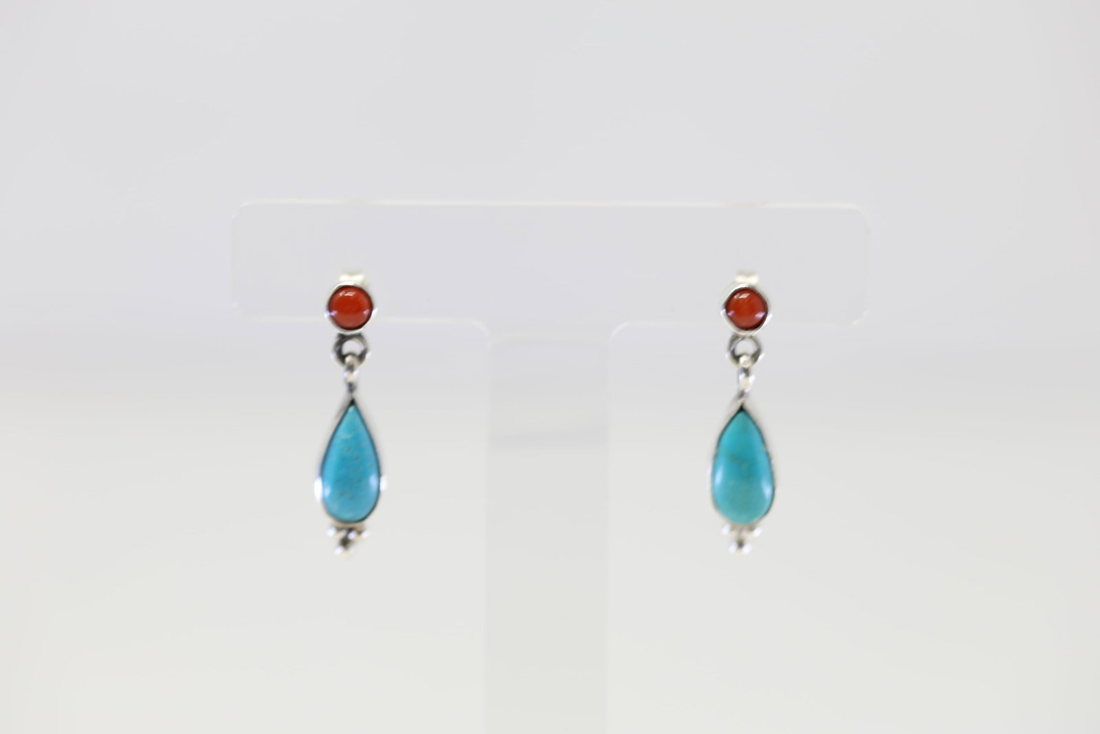 Native American Navajo Sterling Silver Coral & Turquoise Post Earring's By Gary Shorty.: This is a Native American Navajo Sterling Silver Coral & Turquoise Post Earring's By Gary Shorty.