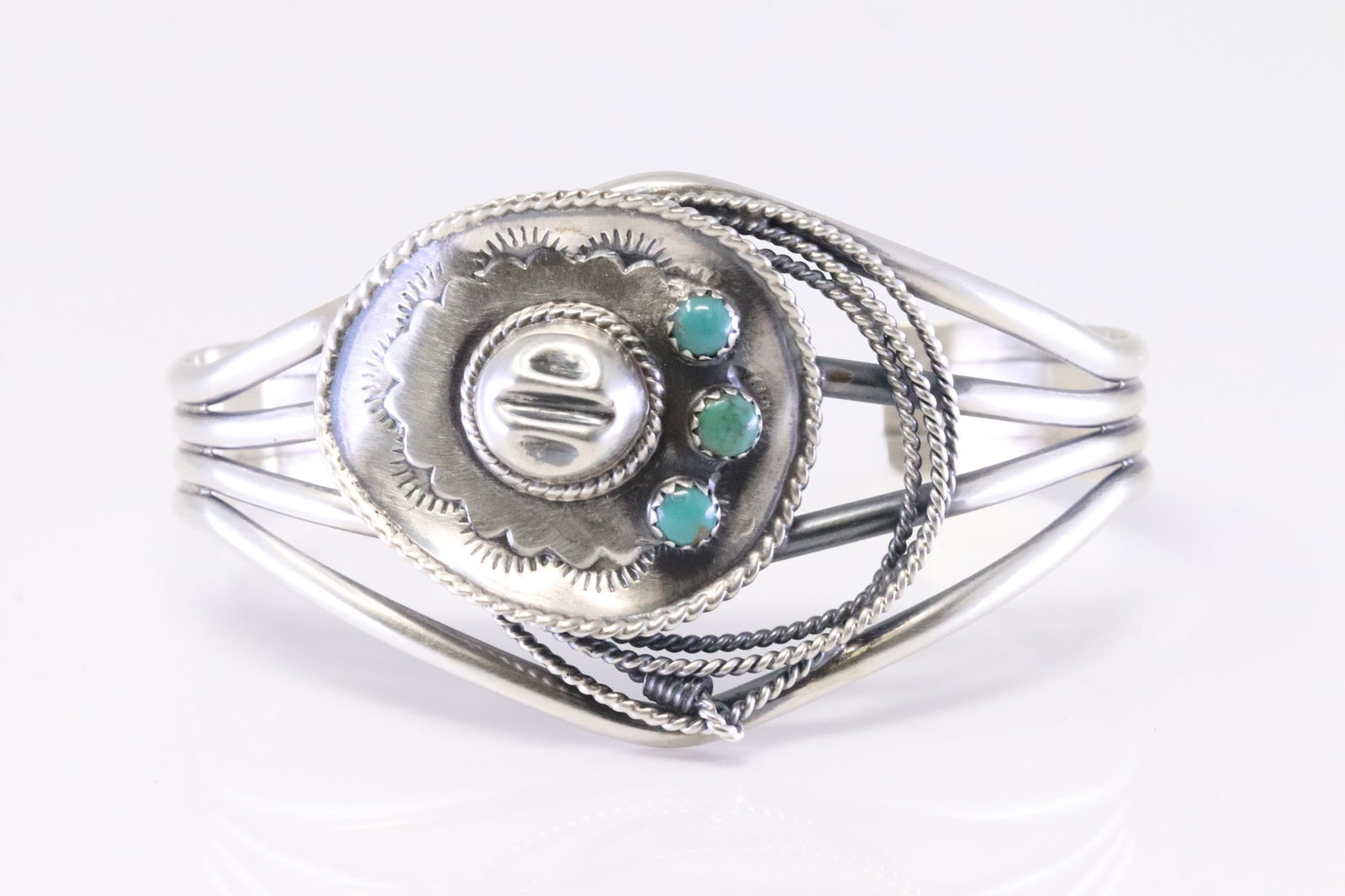 Native America Navajo Sterling Silver Turquoise Cowboy Hat Bracelet By R.B. (1 of 4)
