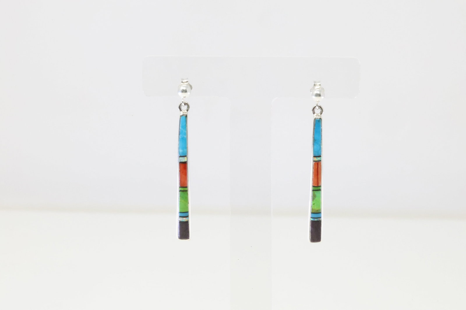 Native America Navajo Sterling Silver Multi-Color Inlay Post Earring's By Rick T.: This is a Native America Navajo Sterling Silver Multi-Color Inlay Post Earring's By Rick T.