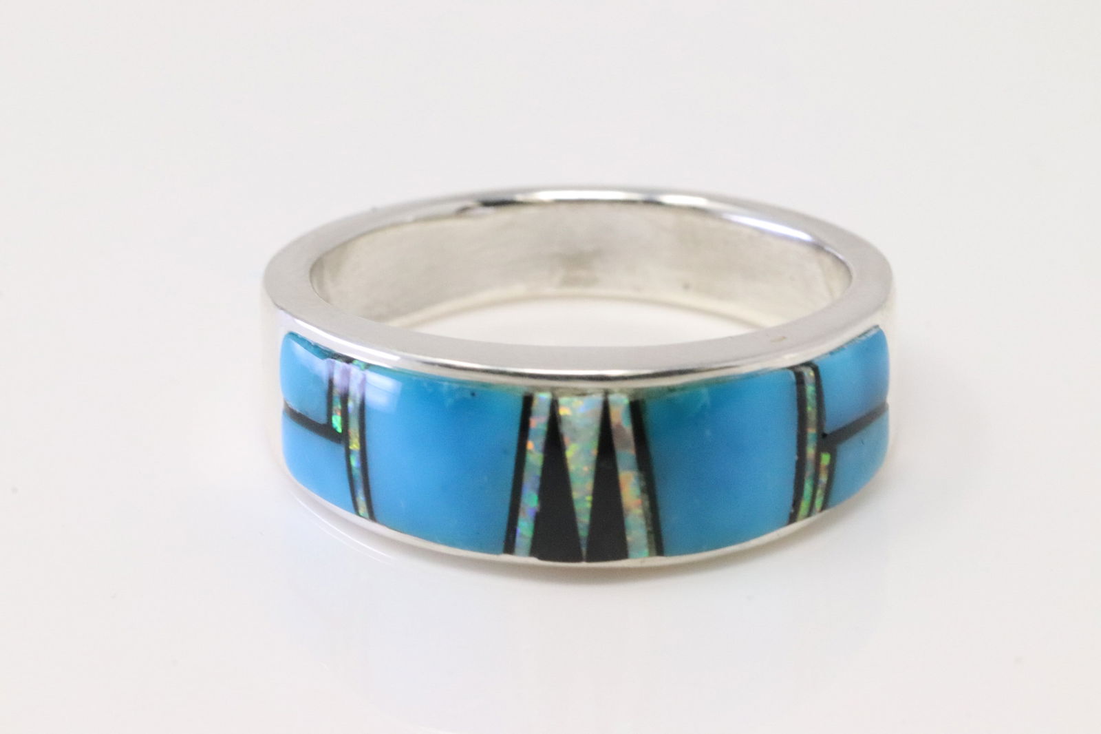 Native America Navajo Sterling Silver Multi-Color Stone Inlay Ring By A.T. (1 of 4)
