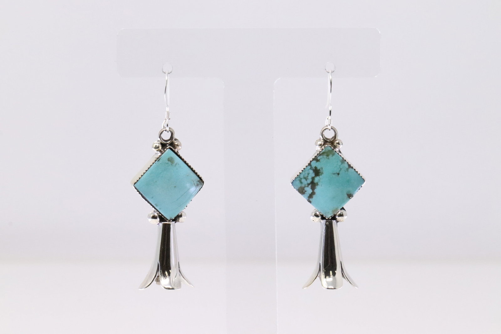 Native America Navajo Sterling Silver Turquoise Blossom Dangling Earring's By Suzanna Johnson.: This is a Native America Navajo Sterling Silver Turquoise Blossom Dangling Earring's By Suzanna Johnson.
