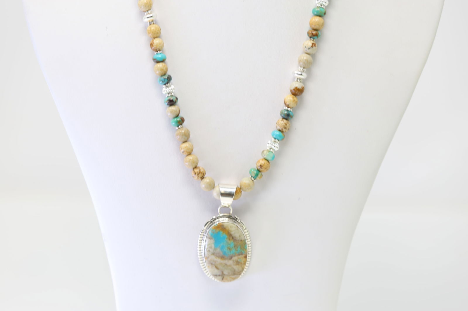 Native America Navajo Sterling Silver Multi-Color Stone Necklace By J.F. (1 of 4)