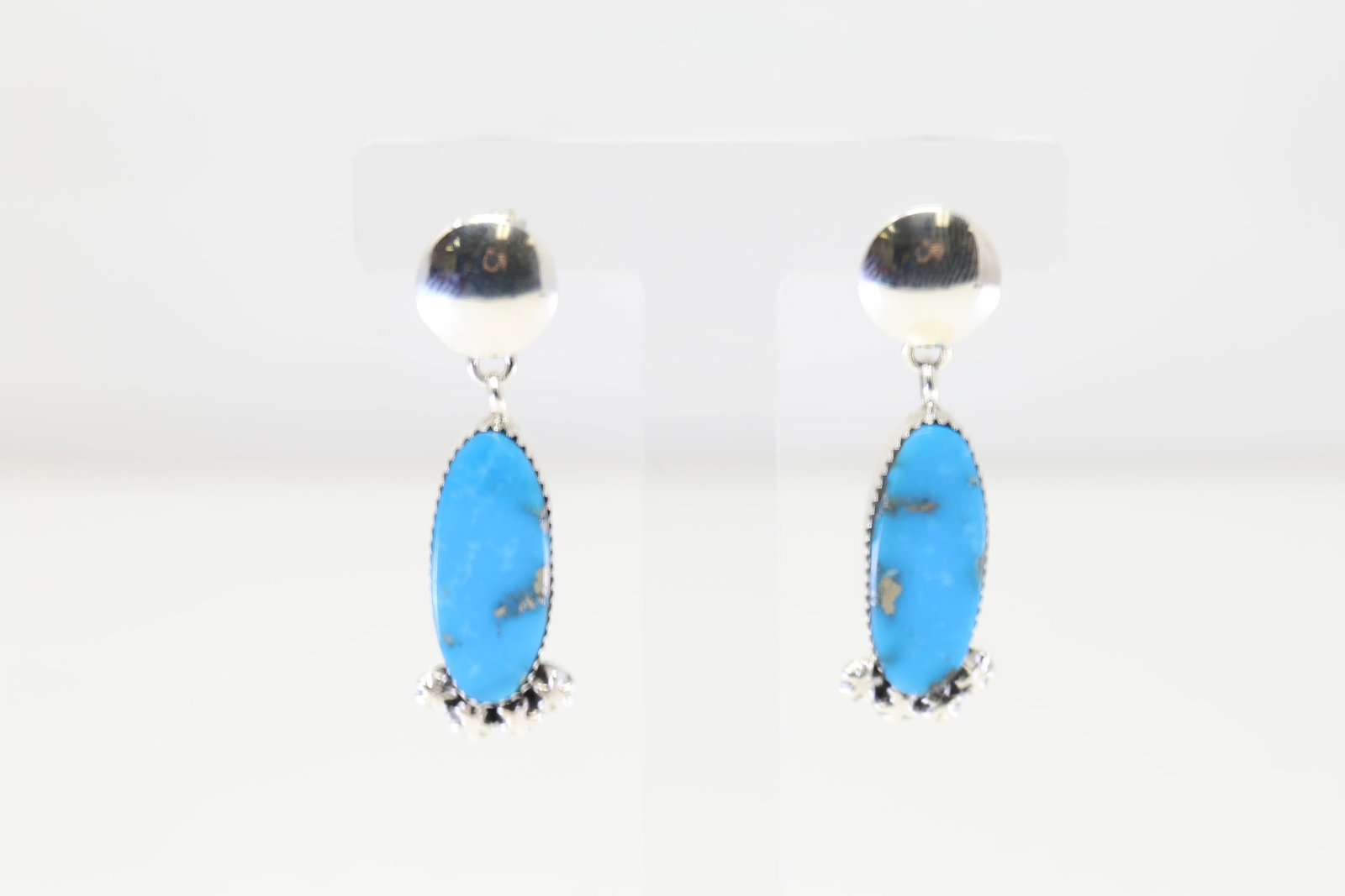 Native America Navajo Sterling Silver Turquoise Post / Dangling Earring's By Selina Warner.: This is a Native America Navajo Sterling Silver Turquoise Post / Dangling Earring's By Selina Warner.