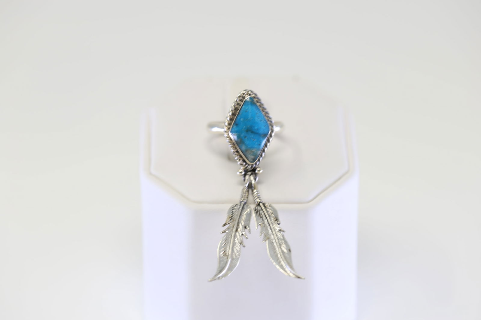 Native American Navajo Sterling Silver Turquoise / Feather Ring By Jerome Lee. (1 of 4)