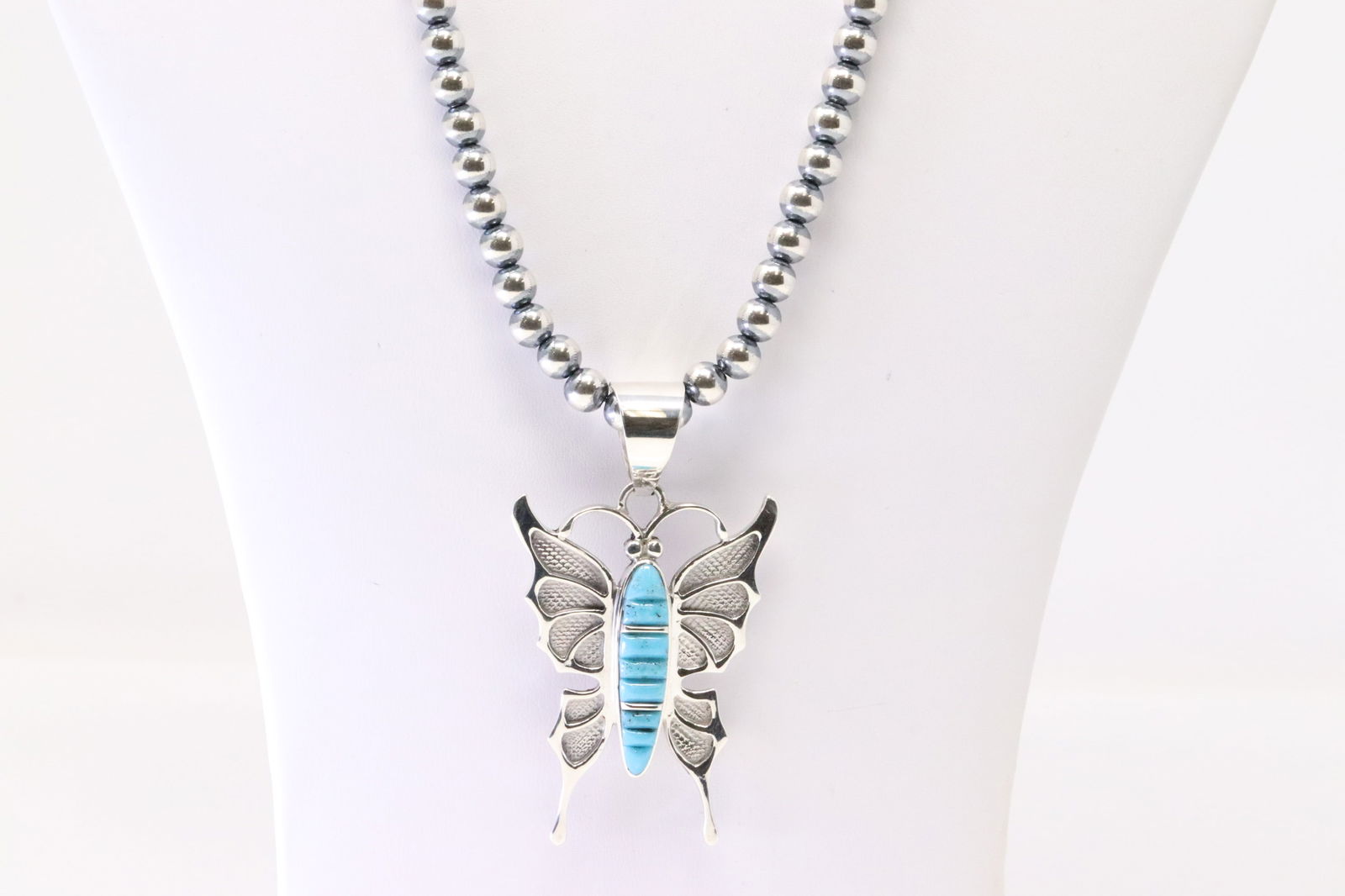 Native America Navajo Sterling Silver Turquoise Dragonfly Pendant By C.A. With Pearl Bedaed Sterling (1 of 4)