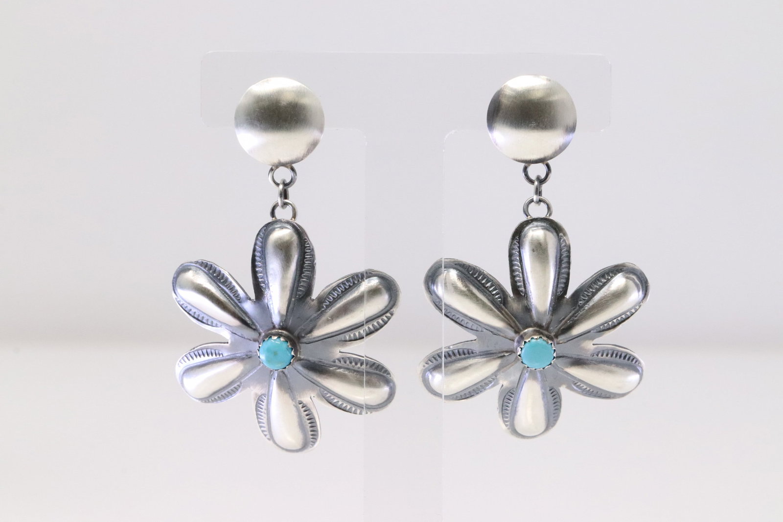Native America Navajo Sterling Silver Turquoise Post / Dangling Earring's By Tim Yazzie.: This is a Native America Navajo Sterling Silver Turquoise Post / Dangling Earring's By Tim Yazzie.