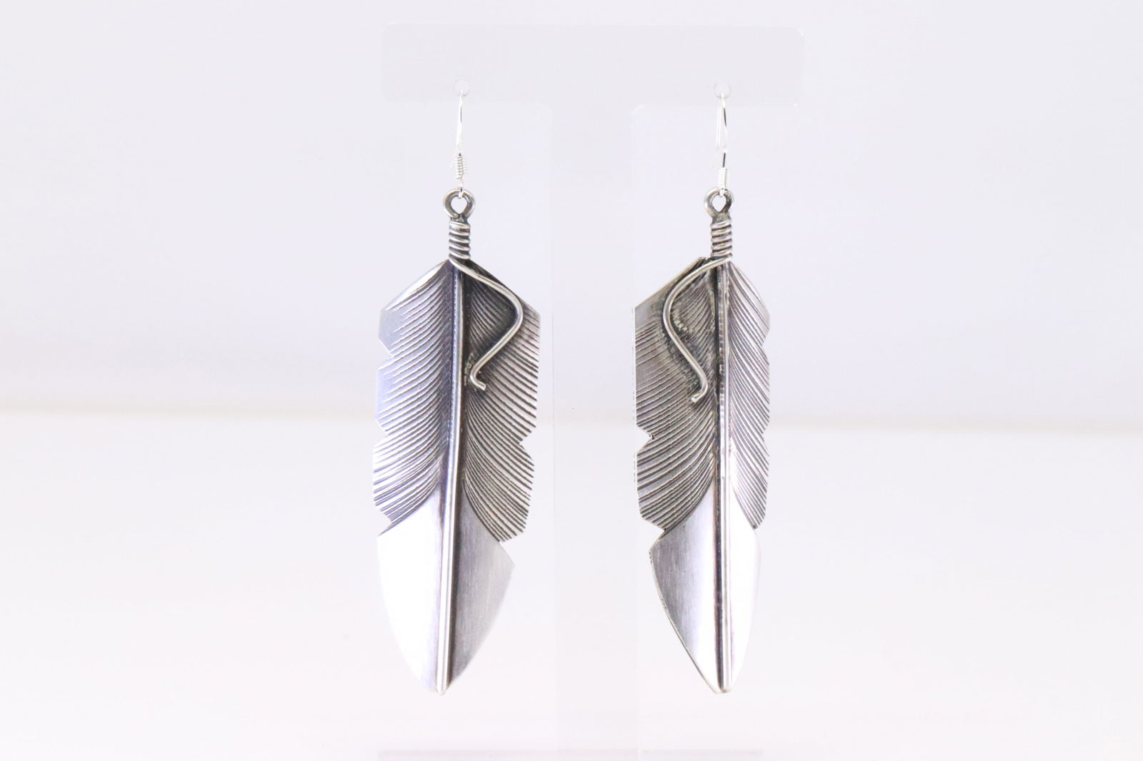 Native America Navajo Sterling Silver Feather Dangling Earring's By C.C. (1 of 4)