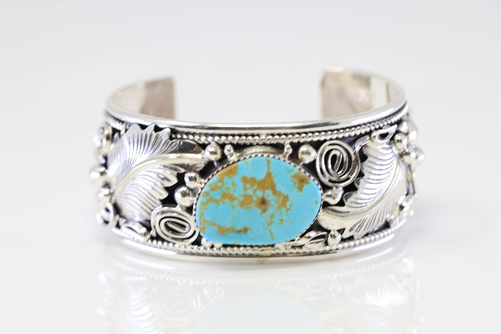 Native America Navajo Sterling Silver Turquoise Bracelet Cuff By M.Thomas Jr. (1 of 4)