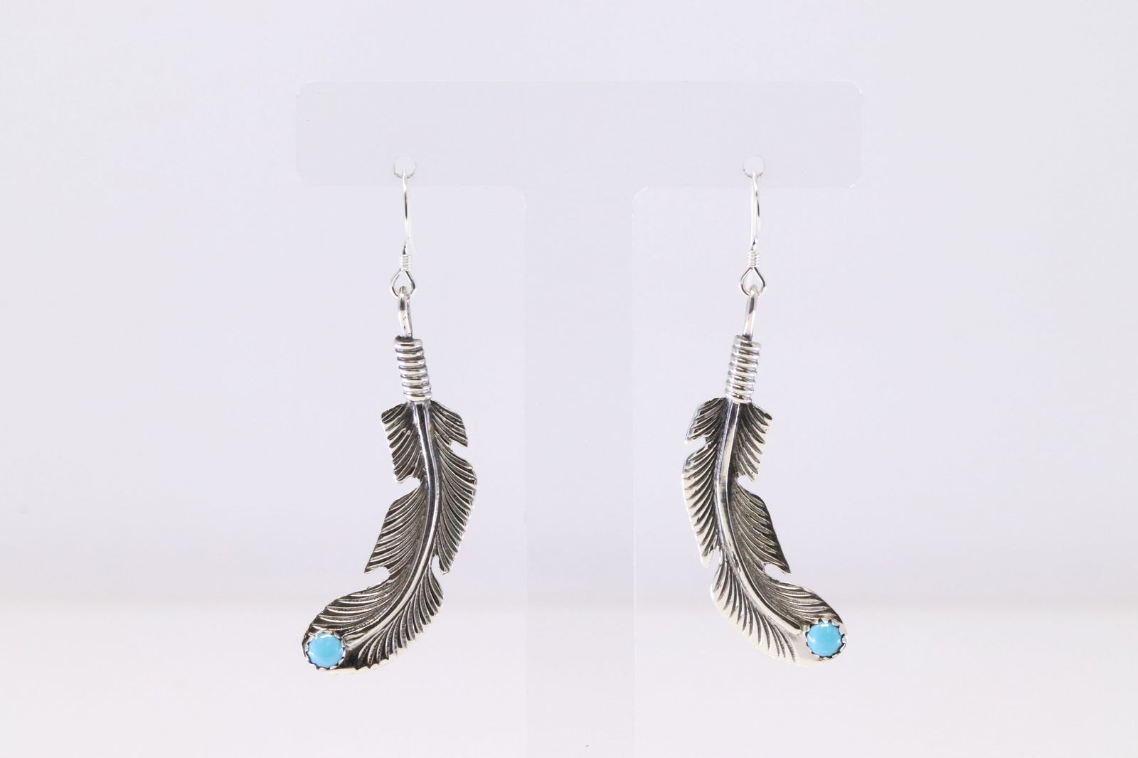 Native America Navajo Sterling Silver Turquoise Feather Dangling Earring's By Louise Joe. (1 of 4)