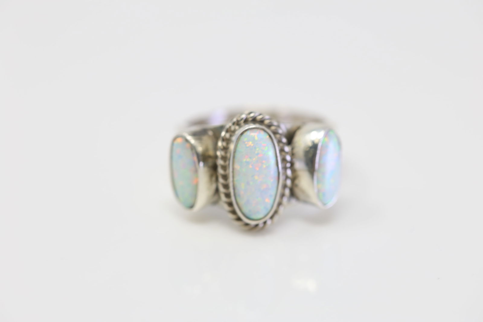Native American Navajo Sterling Silver Opal Ring By Andrew Vandever. (1 of 4)