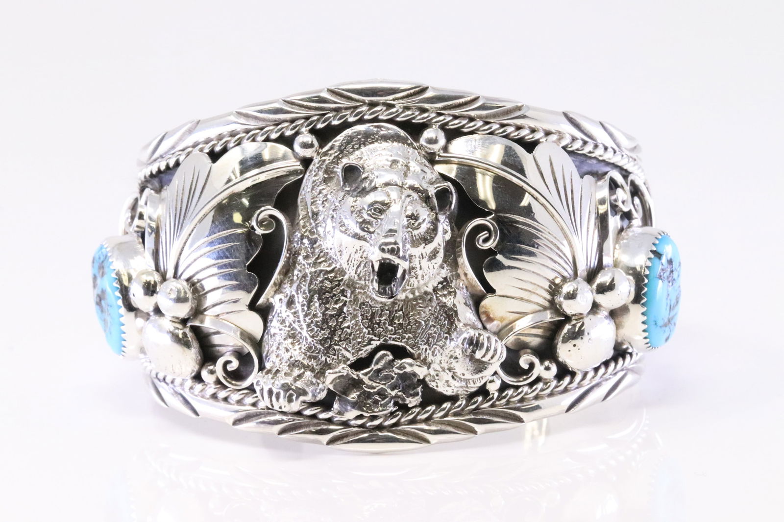 Native American Navajo Sterling Silver Turquoise Bear Bracelet Cuff By Thomas Yazzie. (1 of 5)