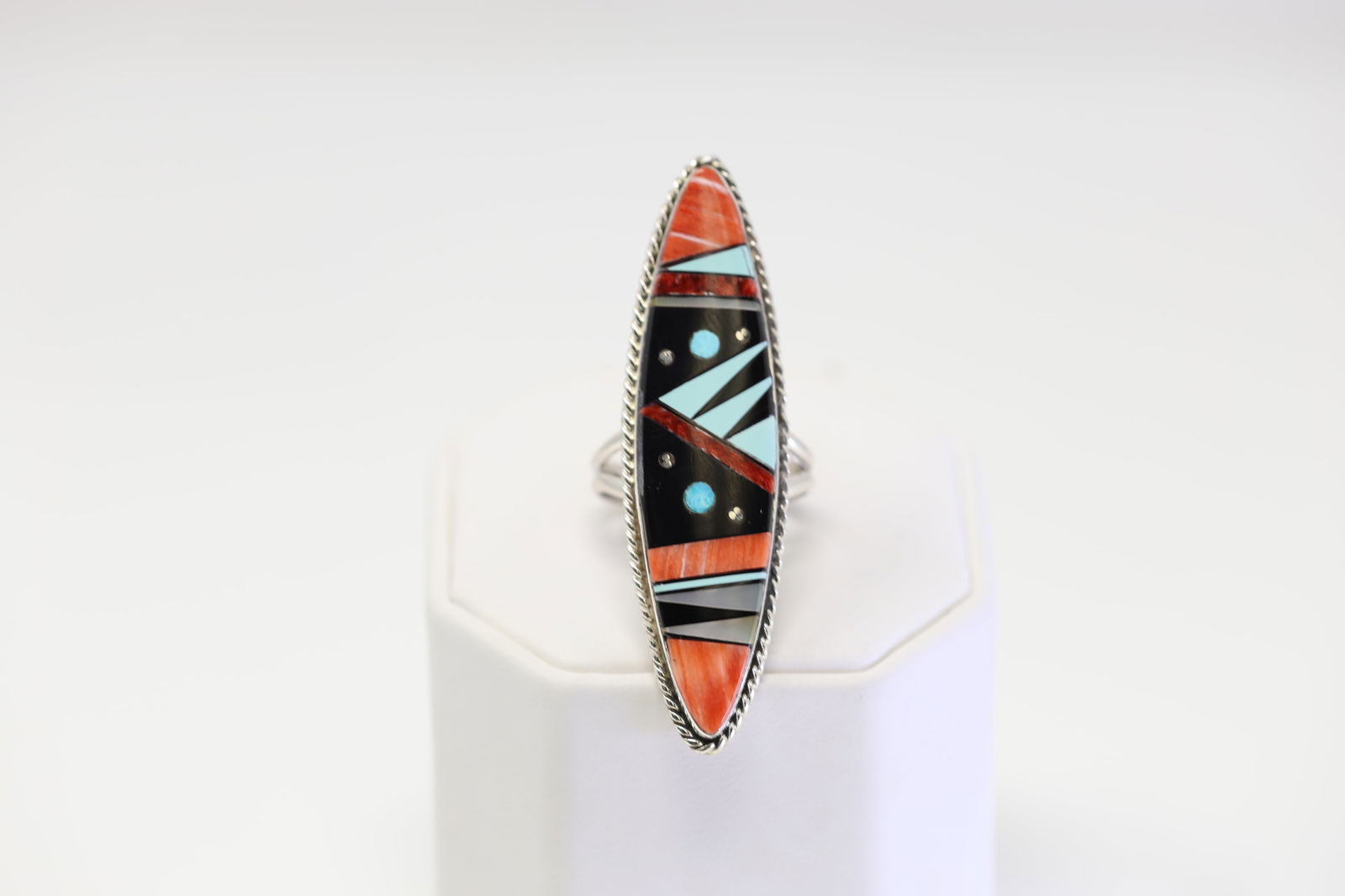 Native America Navajo Sterling Silver Multi-Color Stone Inlay Ring By G. (1 of 4)