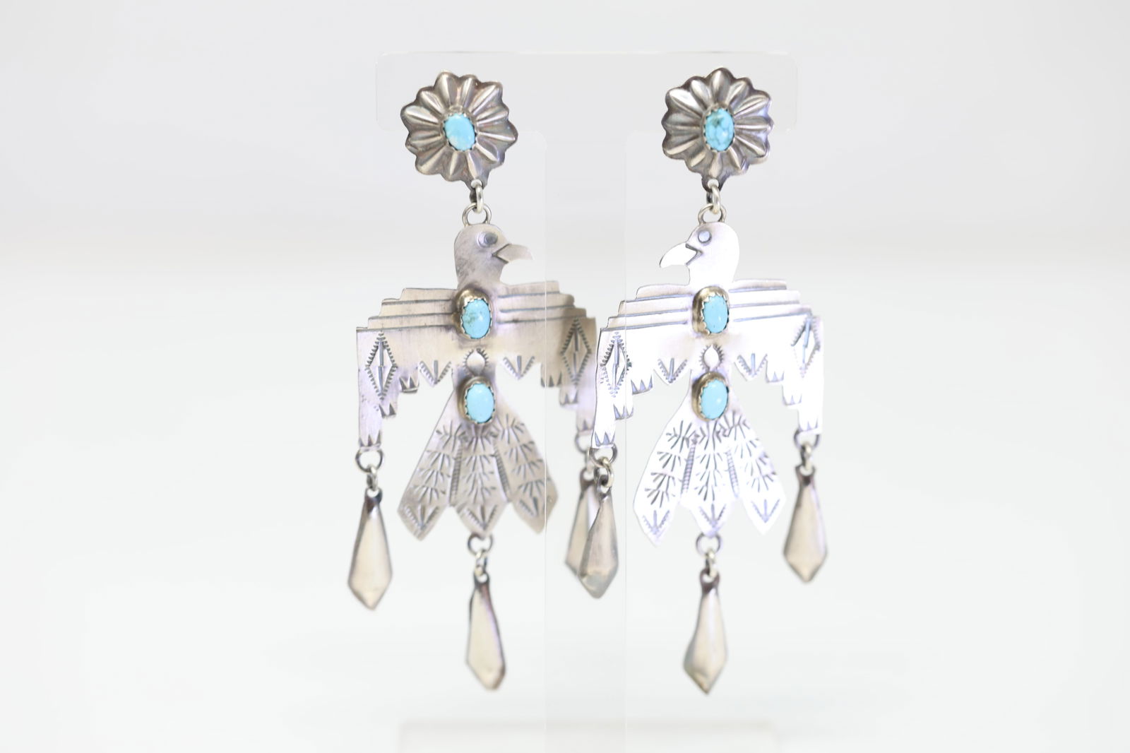 Native American Navajo Sterling Silver Turquoise Thunderbird Post / Dangling Earring's By Cordallo (1 of 4)