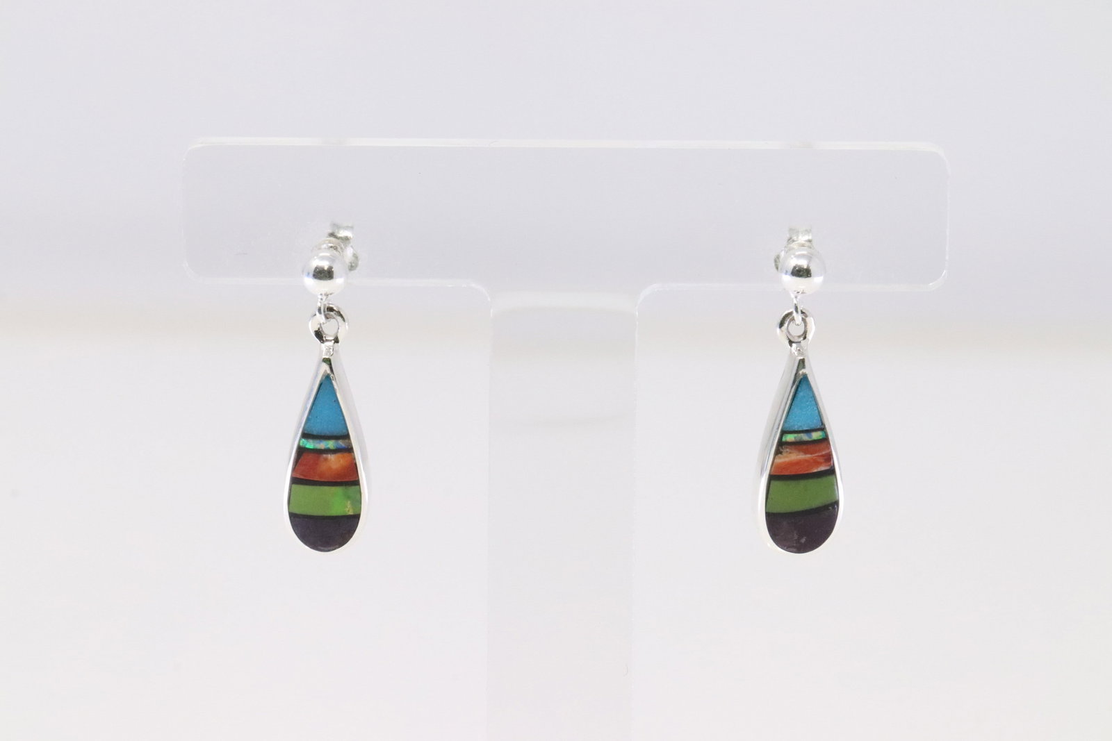 Native American Navajo Sterling Silver Multi-Color Inlay Post Earring's By Rick T.: This is a Native American Navajo Sterling Silver Multi-Color Inlay Post Earring's By Rick T.