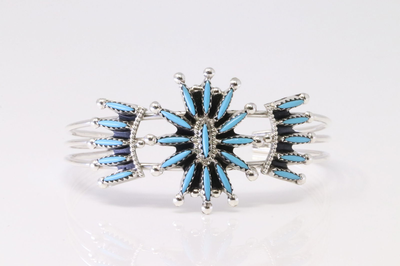 Native America Zuni Sterling Silver Turquoise Needlepoint Bracelet Cuff By Gerald & Jack Etsate. (1 of 4)
