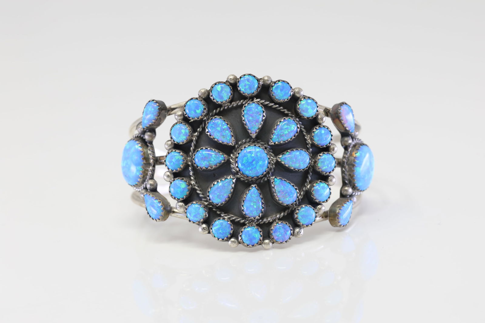 Native America Navajo Sterling Silver Synthetic Opal Bracelet Cuff By R.B. (1 of 4)