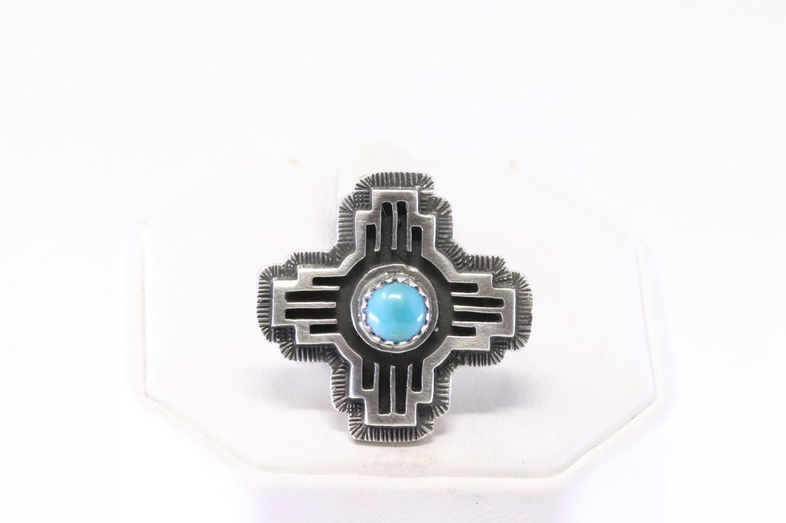 Native America Navajo Sterling Silver Turquoise Cross Ring By Paige Gordon. (1 of 4)