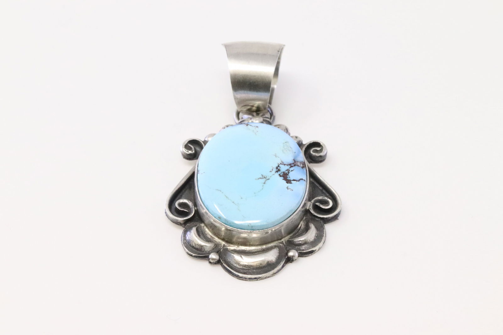 Native America Navajo Sterling Silver Golden Hills Turquoise Pendant By Robert Shakey. (1 of 3)