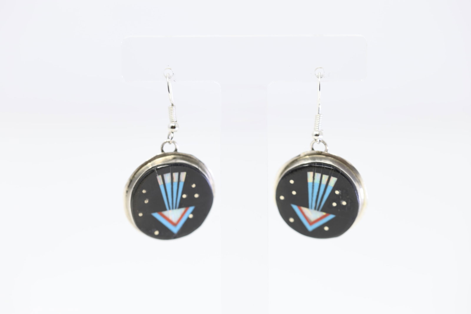Native America Navajo Sterling Silver Night Sky Inlay Dangling Earring's By Gilbert Smith.: This is a Native America Navajo Sterling Silver Night Sky Inlay Dangling Earring's By Gilbert Smith.