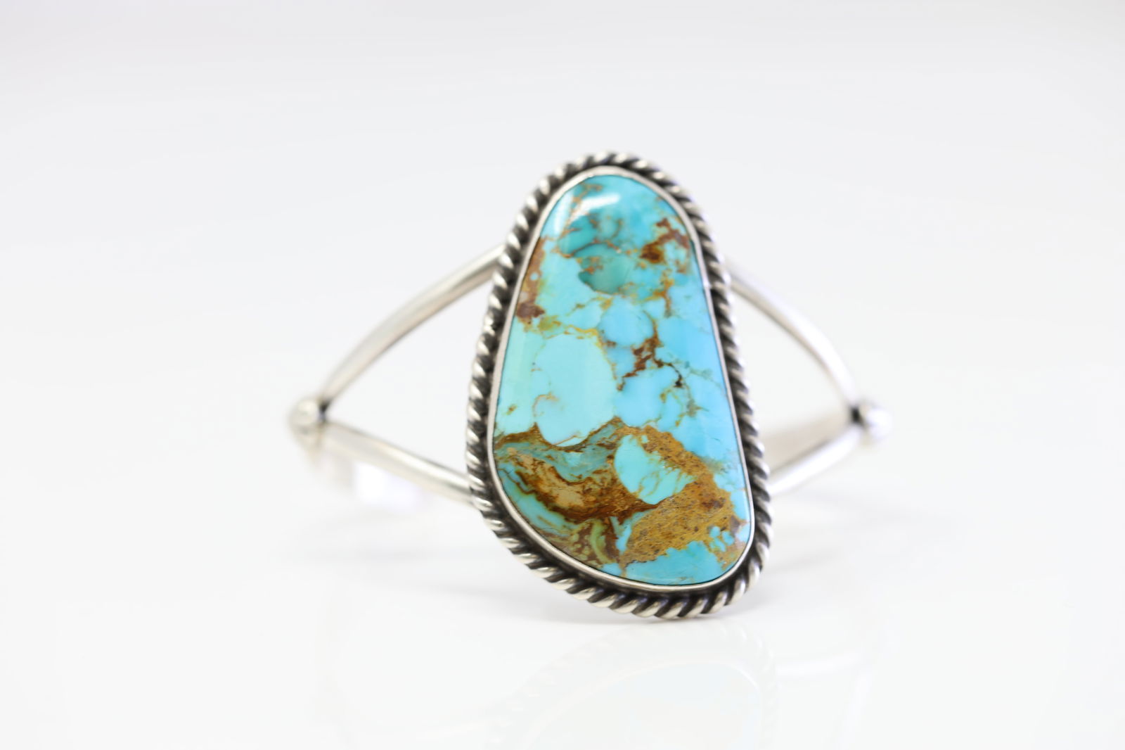 Native America Navajo Sterling Silver Kingman Turquoise Bracelet Cuff By Augustine Largo. (1 of 4)