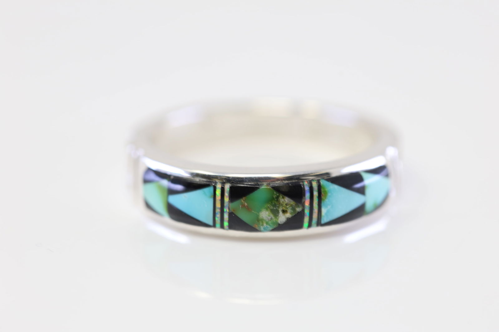 Native America Navajo Sterling Silver Multi-Color Inlay Ring.: This is a Native America Navajo Sterling Silver Multi-Color Inlay Ring. Ring size: 12.75.