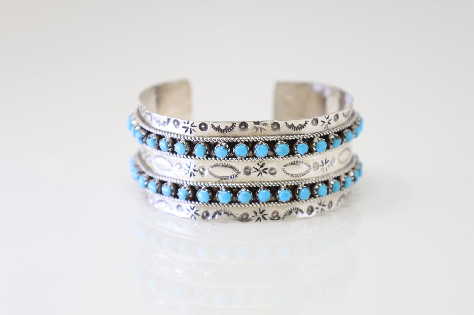 Native American Zuni Sterling Silver Turquoise Bracelet By P.Ukestine. (1 of 4)