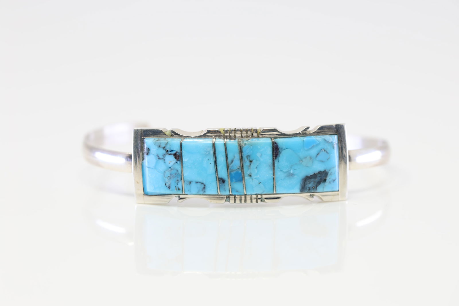 Native America Navajo Sterling Silver Turquoise Inlay Bracelet Cuff By Steve Francisco. (1 of 4)
