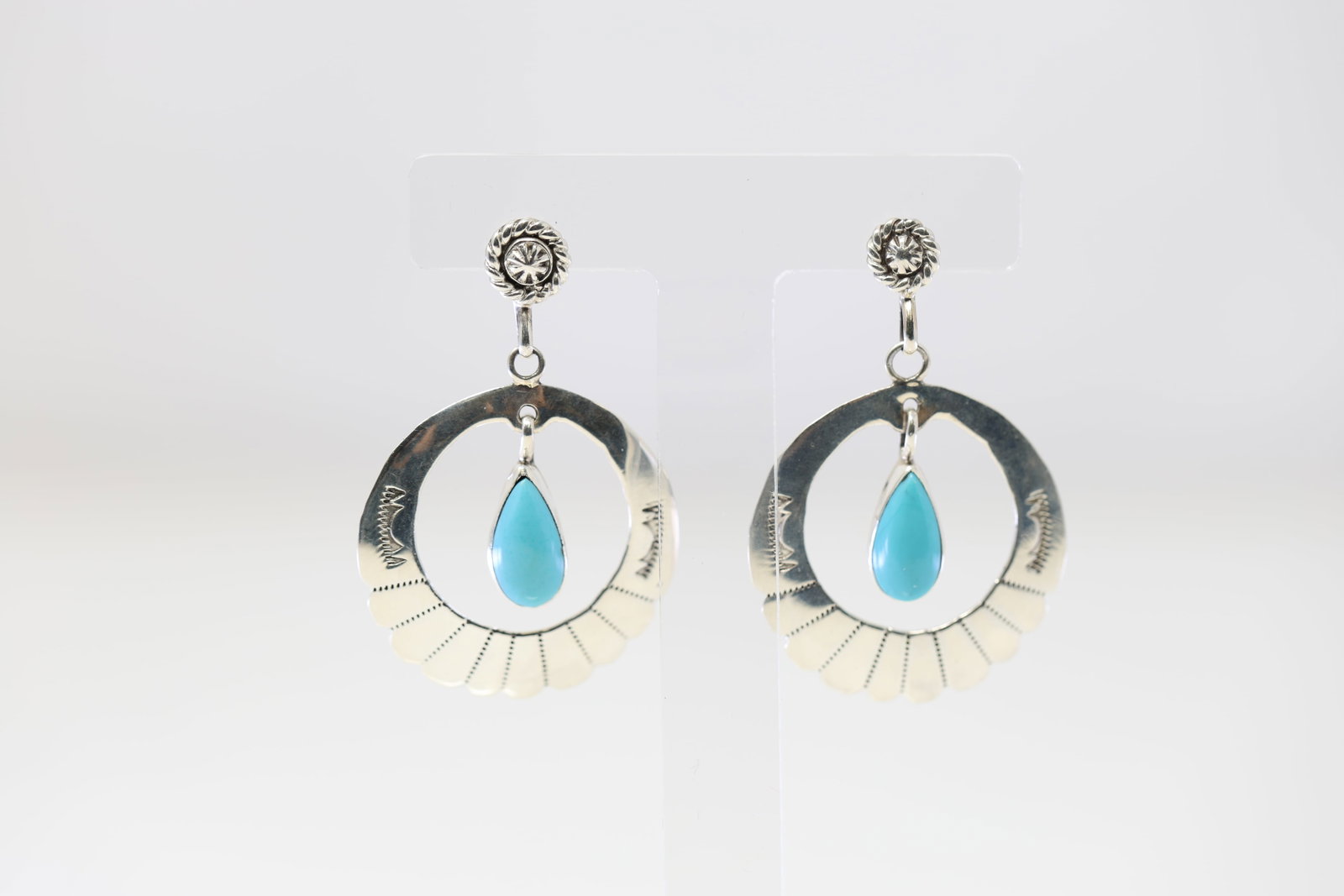 Native American Navajo Sterling Silver Turquoise Post Earring's By Sheena Jack.: This is a Native American Navajo Sterling Silver Turquoise Post Earring's By Sheena Jack.