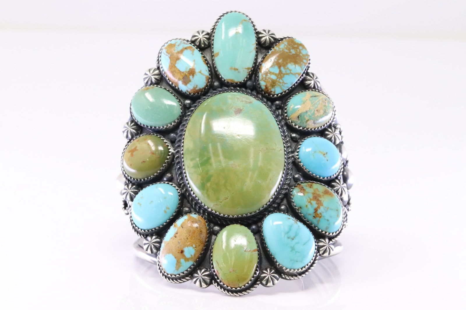 Native America Navajo Sterling Silver Kingman Turquoise Bracelet Cuff By Marcus.C. (1 of 5)