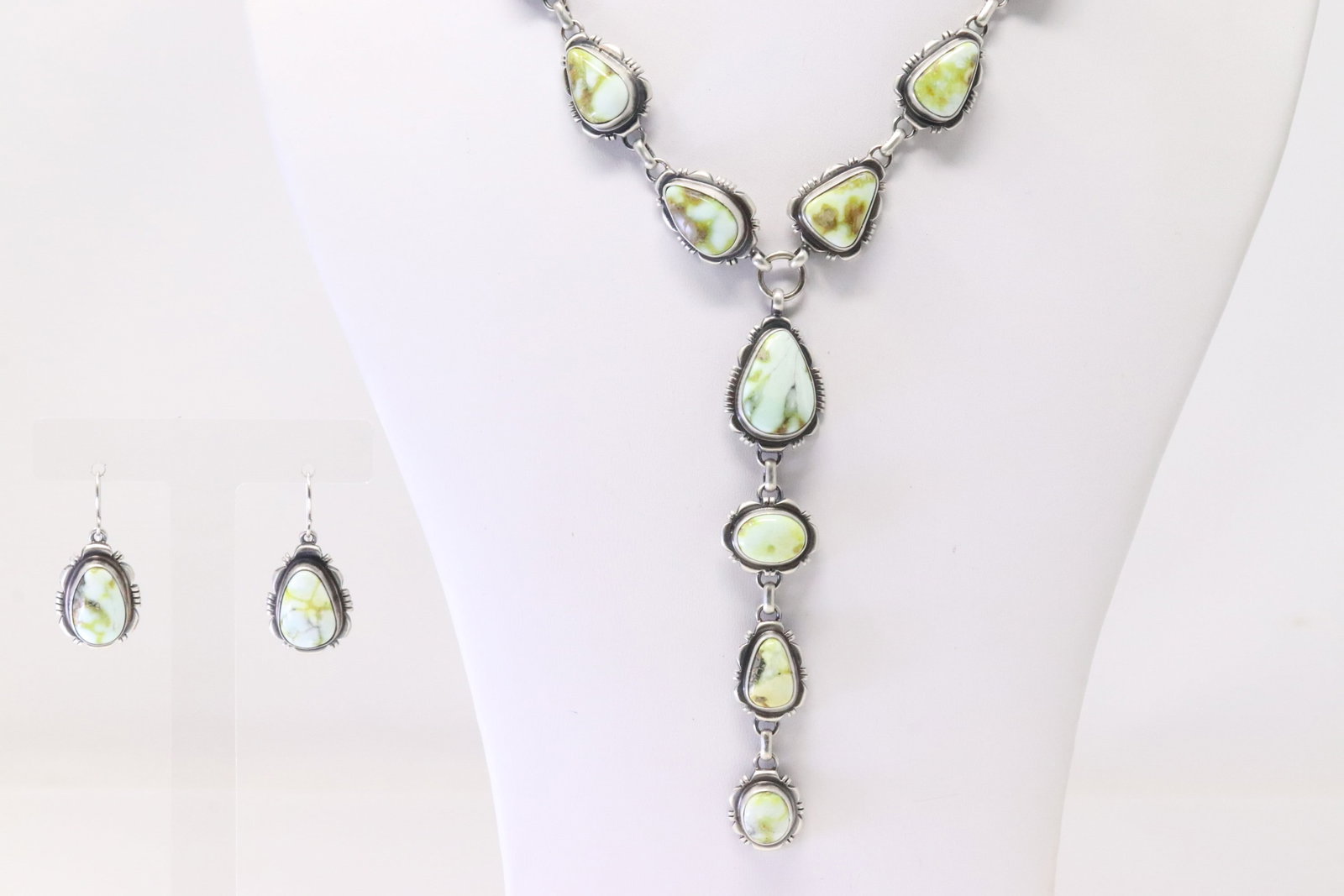 Native America Navajo Sterling Silver Palomino Necklace & Earring's Set By Rick T.: This is a Native America Navajo Sterling Silver Palomino Necklace & Earring's Set By Rick T. Necklace length: 22.00"