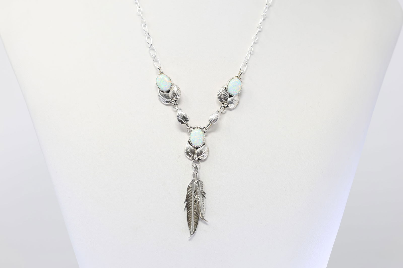 Native America Navajo Sterling Silver Opal Necklace Feather By Verley Betone. (1 of 4)