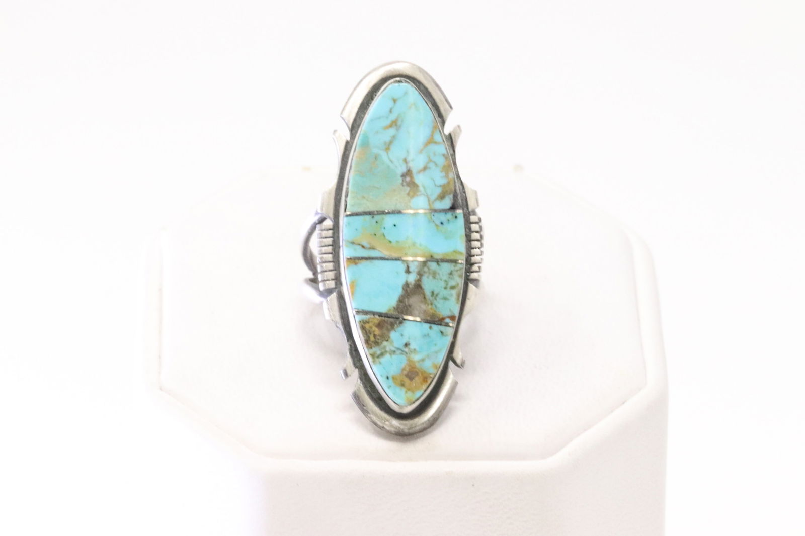 Native American Navajo Sterling Silver Turquoise Inlay Ring By S.F. (1 of 4)