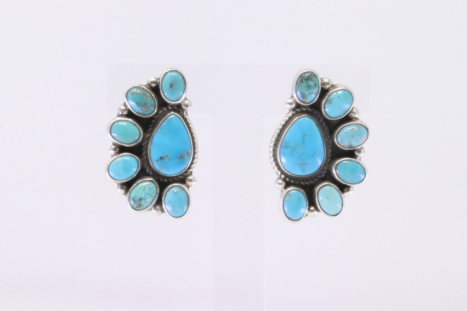 Native America Navajo Sterling Silver Kingman Turquoise Post Earring's By Geraldine James. (1 of 4)