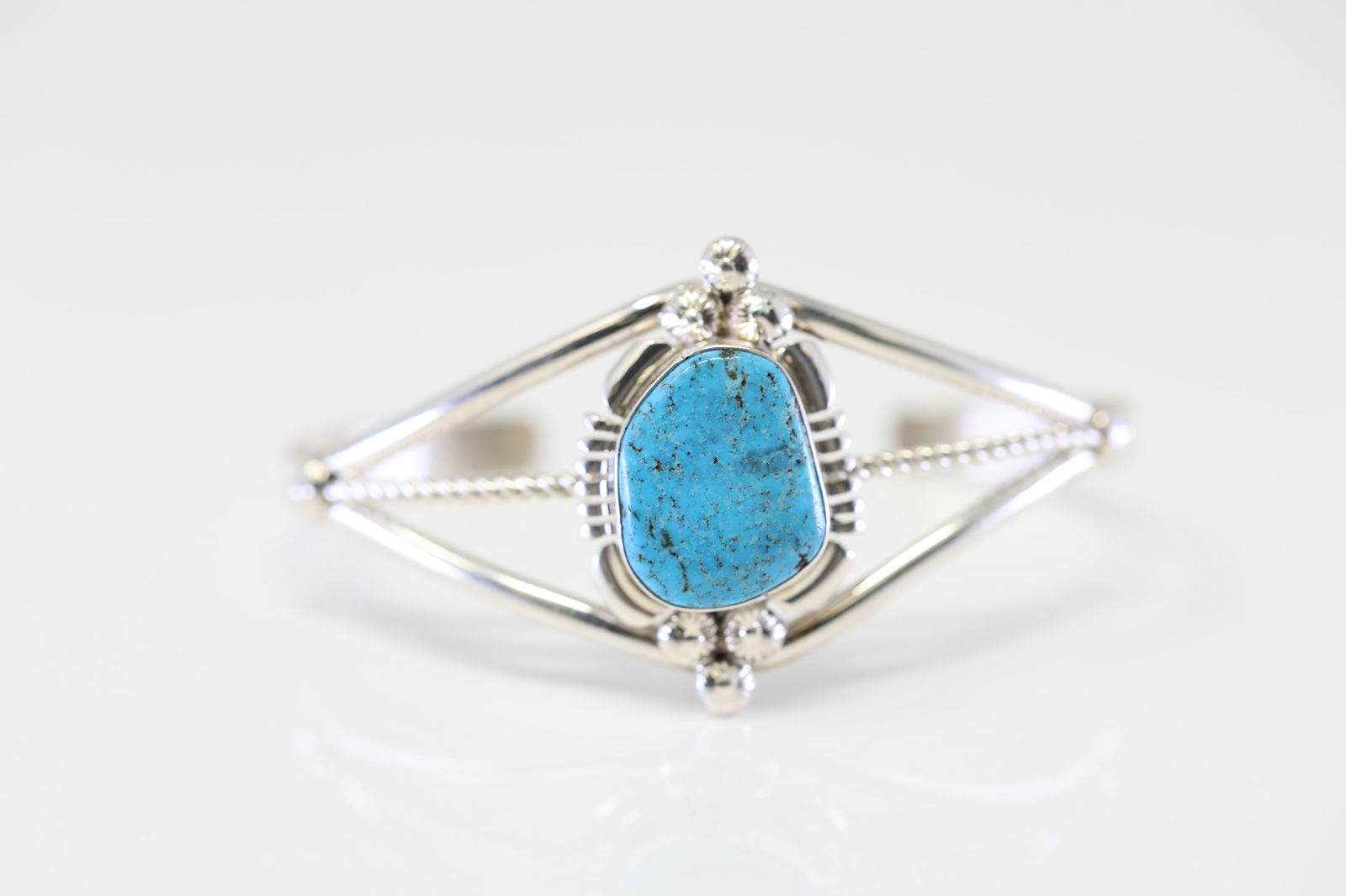Native American Navajo Sterling Silver Turquoise Bracelet Cuff By Marie B. (1 of 4)