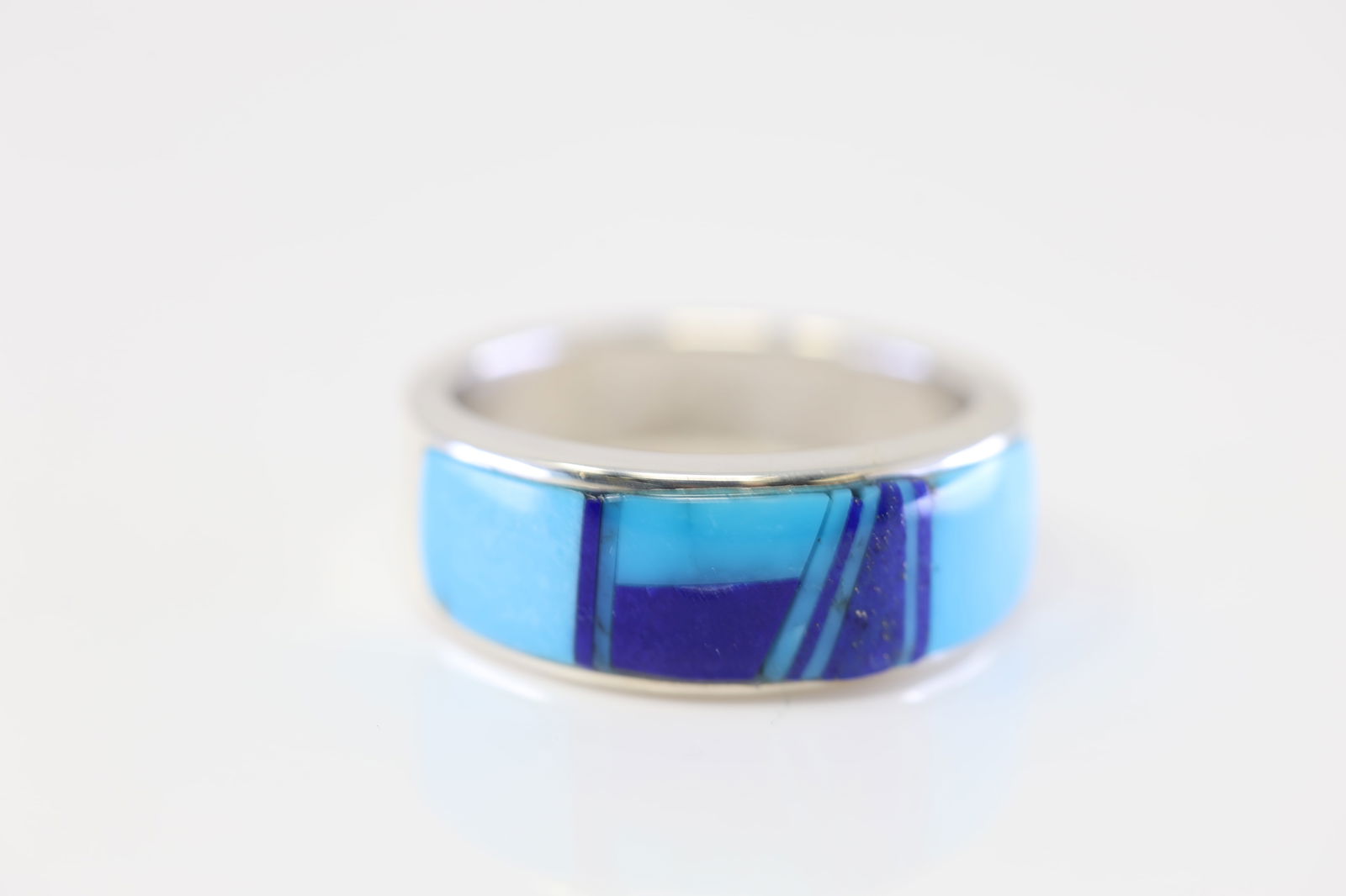 Native American Navajo Sterling Silver Lapis & Turquoise Inlay Ring. (1 of 4)
