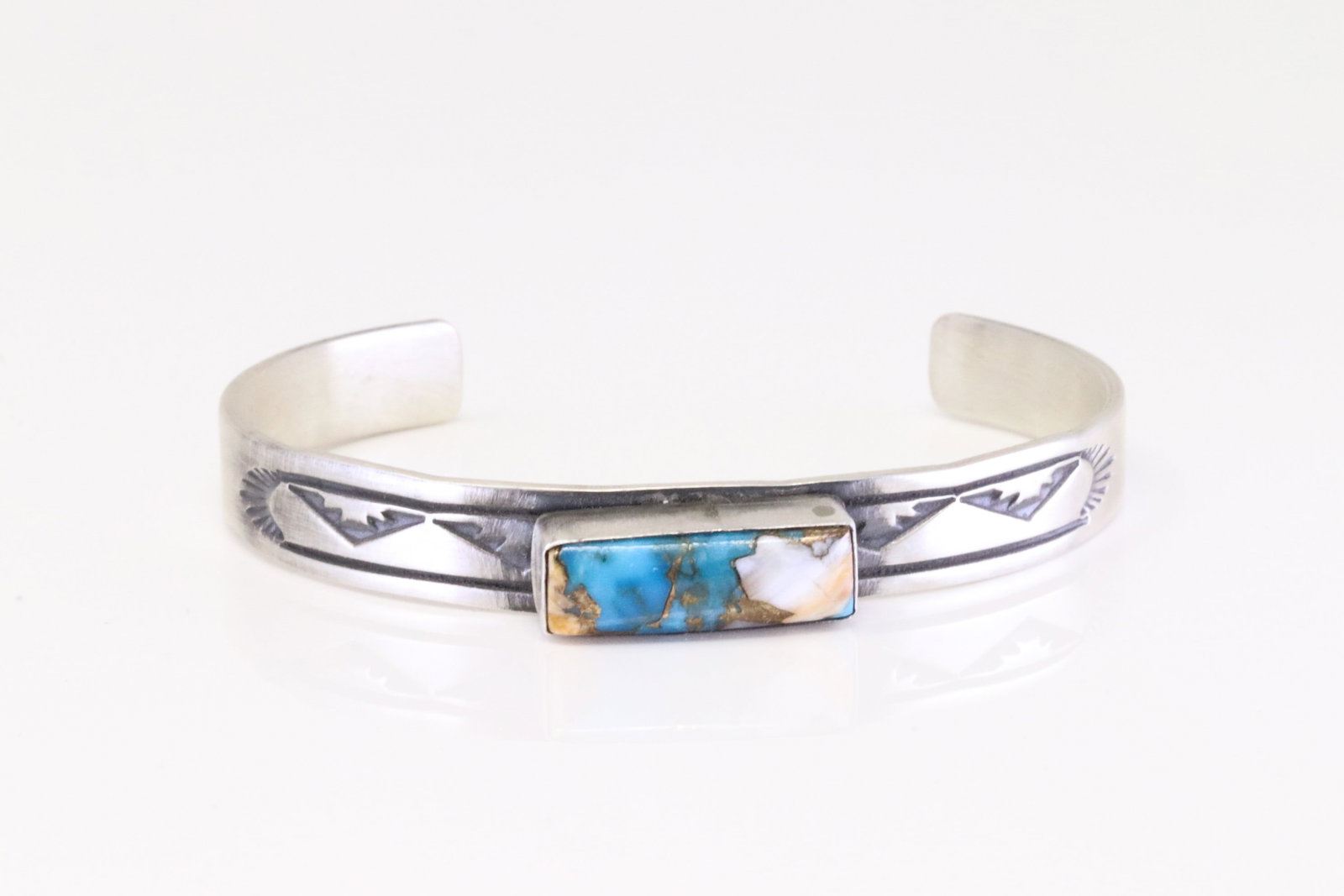 Native America Navajo Sterling Silver Compressed Turquoise Bracelet By Rick Enriquez.: This is a Native America Navajo Sterling Silver Compressed Turquoise Bracelet By Rick Enriquez.