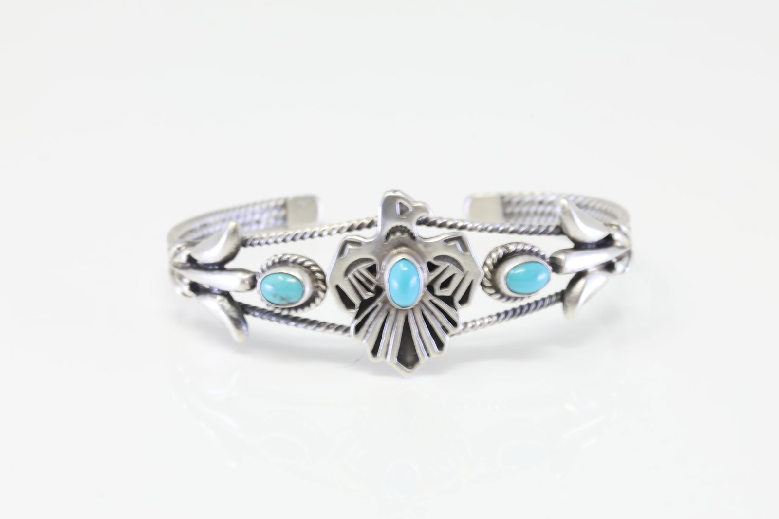 Native America Navajo Sterling Silver Turquoise Thunderbird Bracelet Cuff By Bobby Platero.: This is a Native America Navajo Sterling Silver Turquoise Thunderbird Bracelet Cuff By Bobby Platero.