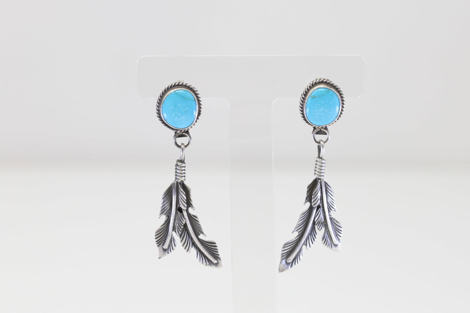 Native America Navajo Sterling Silver Turquoise Feather Post Earring's By Sharon McCarthy. (1 of 4)