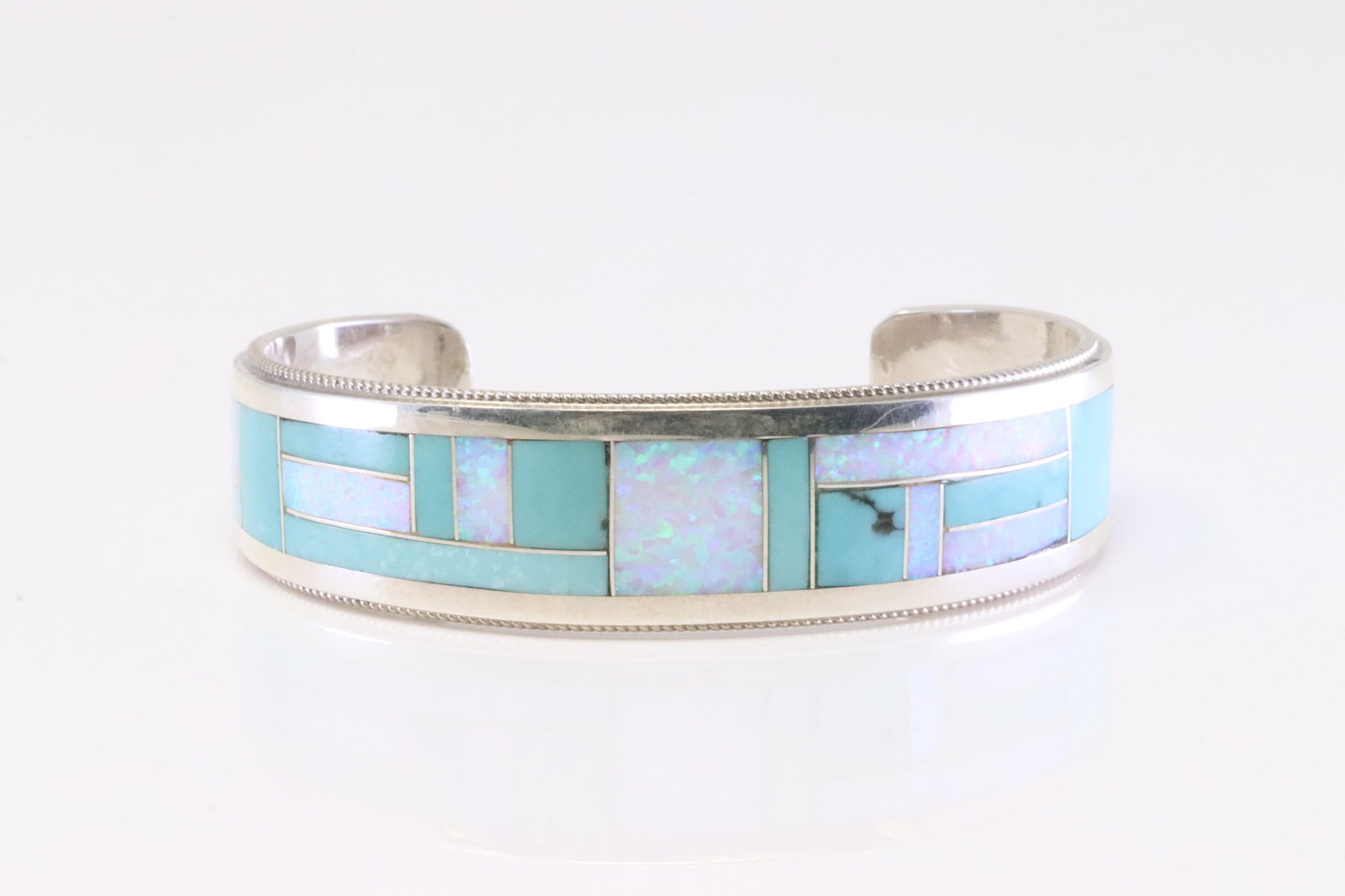Native America Zuni Sterling Silver Multi-Color Stone Inlay Bracelet By R.G.B. (1 of 4)