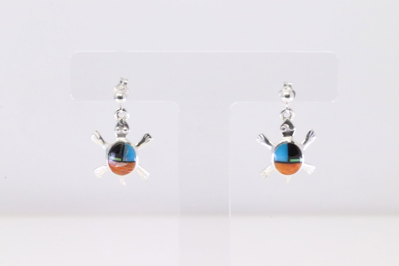 Native American Navajo Sterling Silver Multi-Color Inlay Turtle Post Earring's. (1 of 4)